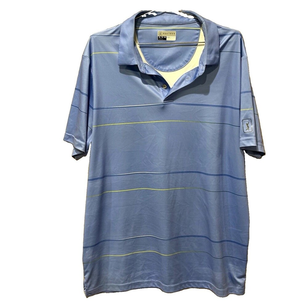 PGA TOUR ProSeries Men's Big & Tall XL Athletic Fit Blue Striped Golf Polo Flaw
